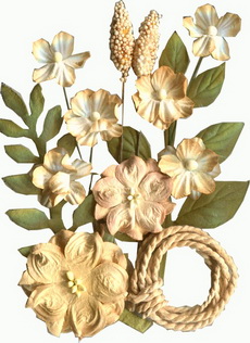 Garden Bloom 1, sets of flowers and string, ochre